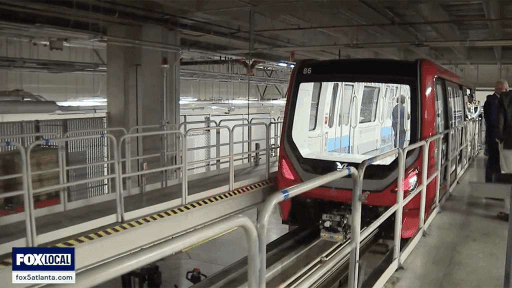 Alstom recently delivered the first new Innovia APM (automated people mover) 300R vehicle to Hartsfield-Jackson Atlanta International Airport in Georgia. (Screen Grab from FOX 5 Atlanta video on May 7)